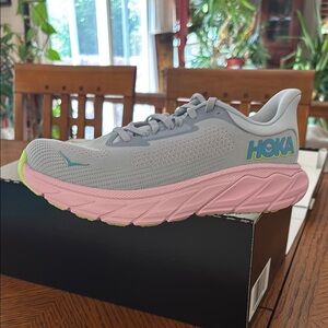 Hoka Gray and Pink Athletic Shoes with Breathable Mesh